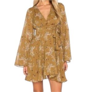 Free People Lilou Floral Print Mini Dress Toffee Combo Size Small Boho Feminine‎